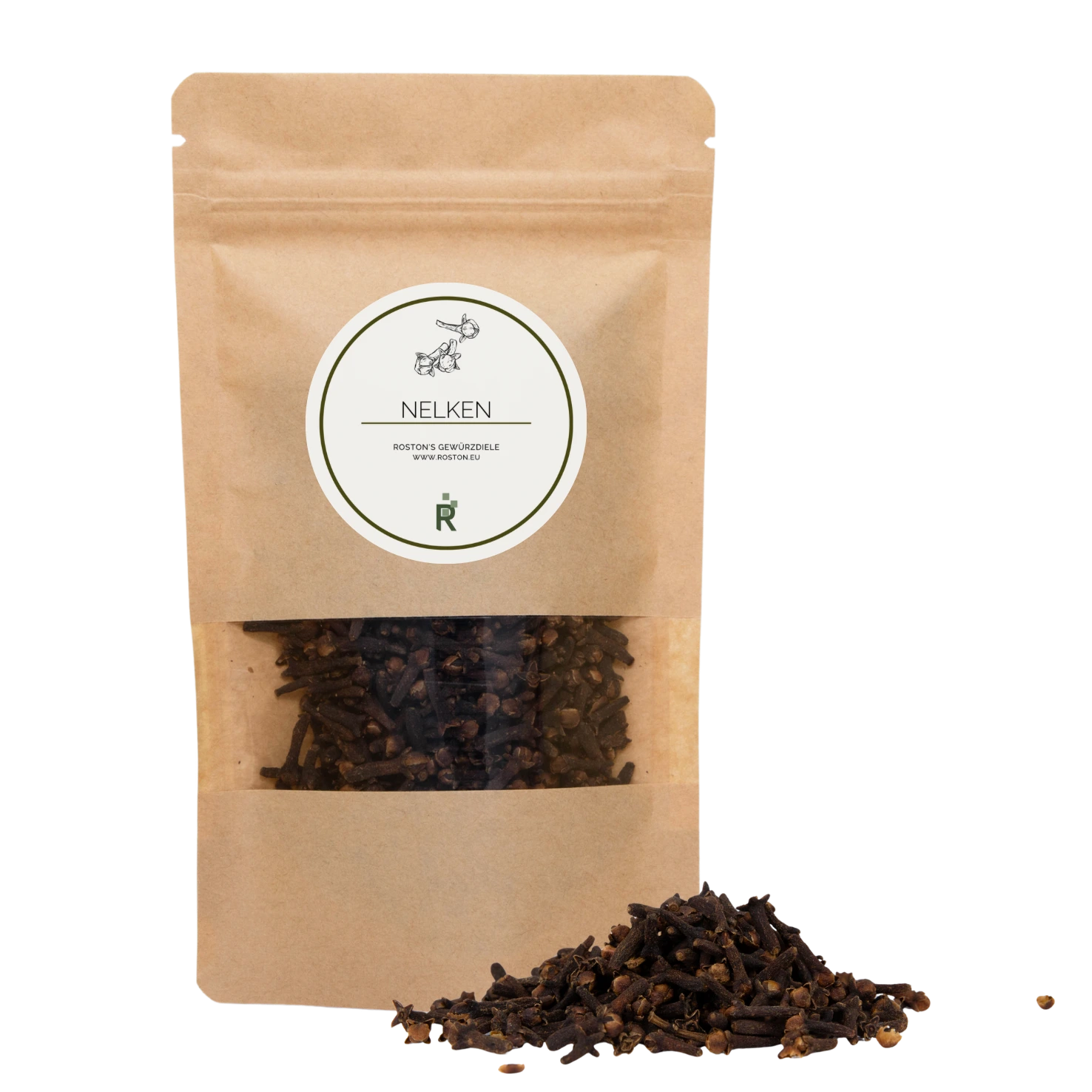 Das Bild zeigt einen Haufen Nelken vor einer Verpackung.